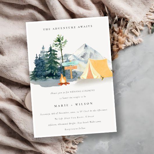 Chic Rustic Pine Bossen Camping Mountain Wedding Kaart