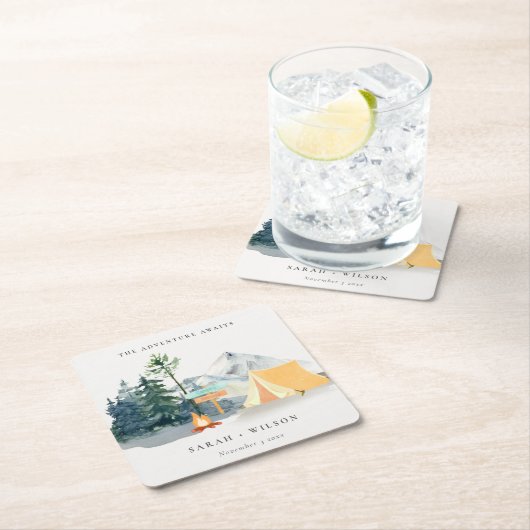 Chic Rustic Pine Bossen Camping Mountain Wedding Kartonnen Onderzetters (Insitu)