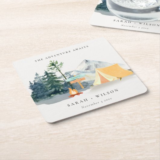 Chic Rustic Pine Bossen Camping Mountain Wedding Kartonnen Onderzetters (Schuin)