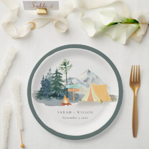 Chic Rustic Pine Bossen Camping Mountain Wedding Papieren Bordje