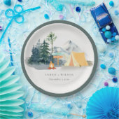 Chic Rustic Pine Bossen Camping Mountain Wedding Papieren Bordje (Feest)