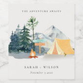 Chic Rustic Pine Bossen Camping Mountain Wedding Wijn Etiket (Enkel label)