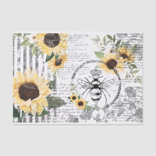 Chic Rustic  Queen Honey Bee Sunflower Tissuepapier (Voorkant)