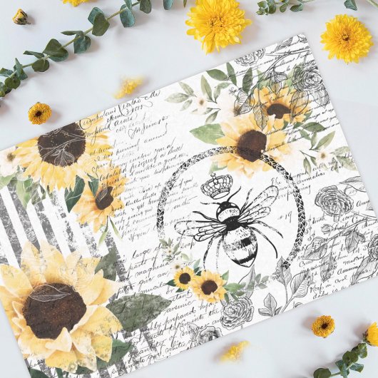 Chic Rustic  Queen Honey Bee Sunflower Tissuepapier