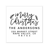 Chic Rustic Script Merry-kerstretouradres Zelfinktende Stempel (Design)