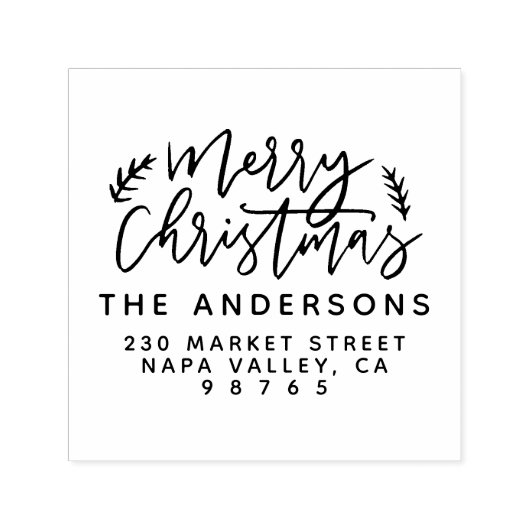 Chic Rustic Script Merry-kerstretouradres Zelfinktende Stempel (Design)