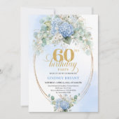 Chic Rustic Soft Blue Hydrangeas Gold 60 Birthday Kaart (Voorkant)