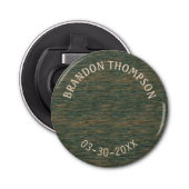 Chic Rustic Steel Grijs Blauw Hout Grain Patroon Button Flesopener (Voorkant)