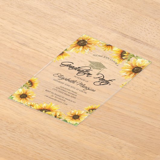 Chic Rustic Sunflower, Afstuderen String Lights Acryl Uitnodigingen (Laagn)