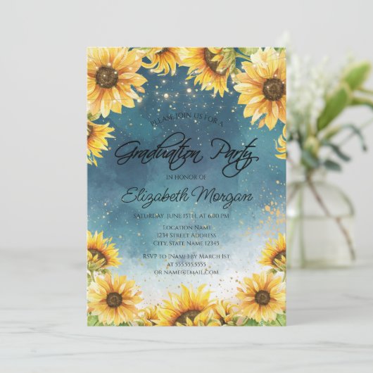 Chic Rustic Sunflower, Afstuderen String Lights Kaart (Staand voorkant)