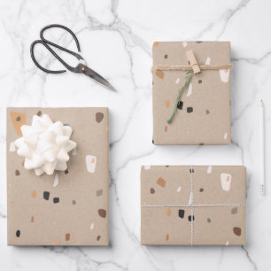Chic rustic taupe terrazzo inpakpapier vel