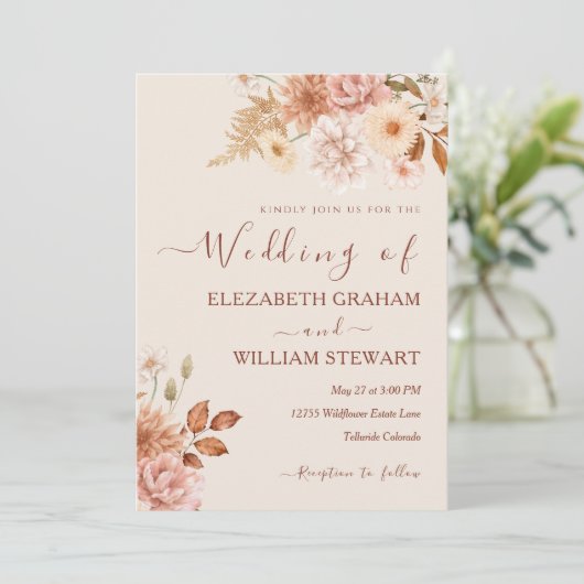 Chic Rustic Terracotta Boho Herfst Foliage Wedding Kaart (Staand voorkant)