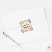 Chic Rustic Waterverf Floral Custom Wedding Vierkante Sticker (Envelop)