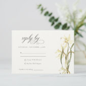 Chic Rustic White Daffodil Waterverf Wedding RSVP Kaartje (Staand voorkant)