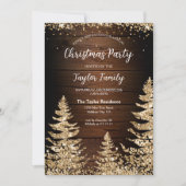 Chic Rustic Wood Glitter Kerstboomfeest Kaart (Voorkant)