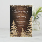 Chic Rustic Wood Glitter Kerstboomfeest Kaart (Staand voorkant)