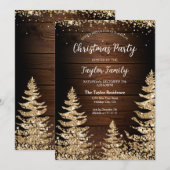 Chic Rustic Wood Glitter Kerstboomfeest Kaart (Voorkant / Achterkant)