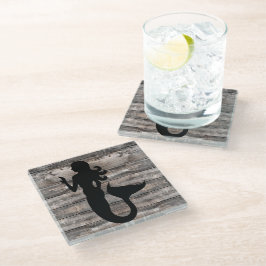 chic rustic wood MERMAID silhouette | Glazen Onderzetter
