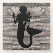 chic rustic wood MERMAID silhouette | Glazen Onderzetter (Voorkant)