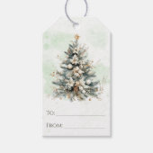 Chic Rustic Woodland Waterverf kerstboom Cadeaulabel (Voorkant)