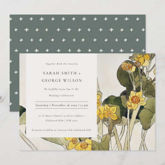 Chic Rustic Yellow Daffodil Floral Wedding Invite Bedankkaart (Voorkant / Achterkant)