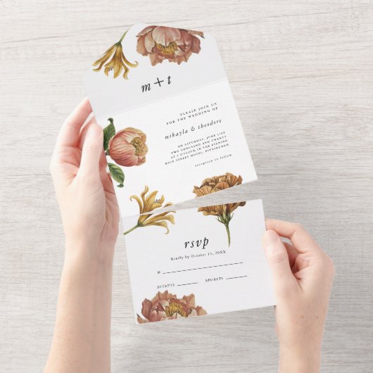 Chic rustieke bloemen bruiloft all in one uitnodiging (Afscheurbaar)