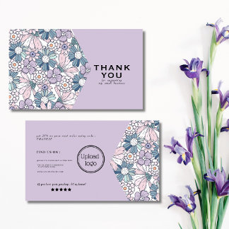 Chic rustieke bloemen paarse logo orde dank u visitekaartje