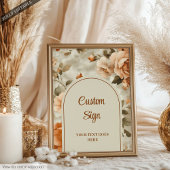 Chic Rusty Beige Sage Green Floral Personalized Poster