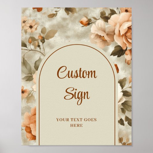 Chic Rusty Beige Sage Green Floral Personalized  Poster (Voorkant)