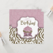 Chic Safari & Cupcake Birthday Kaart (Voorkant / Achterkant in situ)