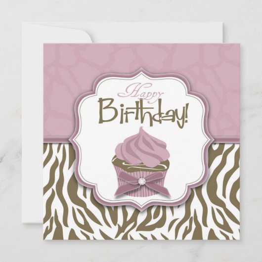 Chic Safari & Cupcake Birthday Kaart (Voorkant)