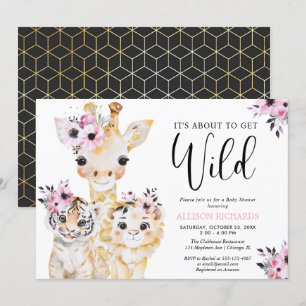 Chic safari roze zwart gouden meisje baby shower kaart