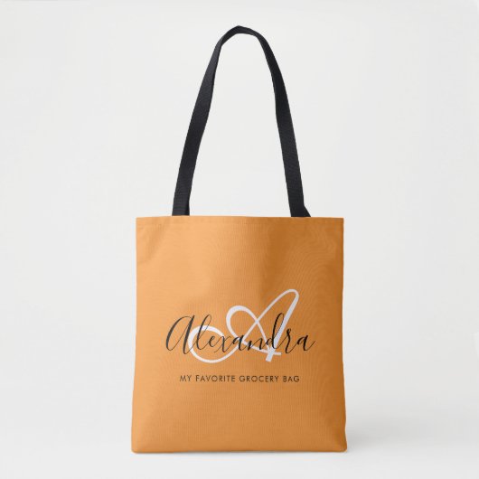 Chic Saffron Oranje White Elegant Script Monogram Tote Bag (Voorkant)