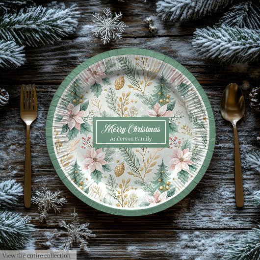 Chic Sage and Gold Paper Plates Luxury Holiday  Papieren Bordje