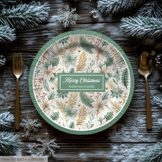 Chic Sage and Gold Paper Plates Luxury Holiday  Papieren Bordje