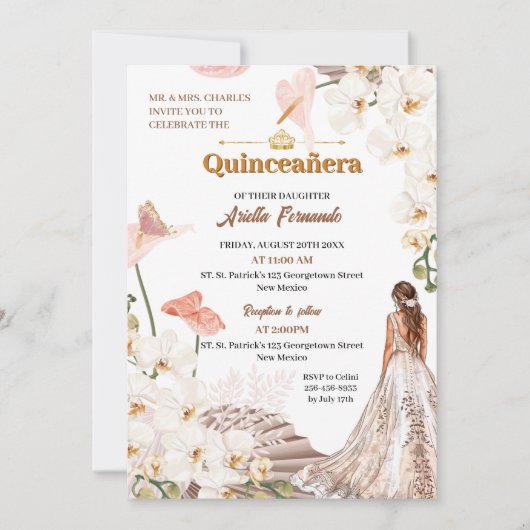 Chic Sage & Blush Bloemen Quinceañera Uitnodiging (Voorkant)