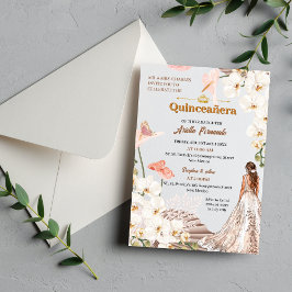 Chic Sage & Blush Bloemen Quinceañera Uitnodiging