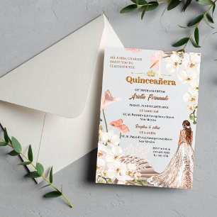 Chic Sage & Blush Bloemen Quinceañera Uitnodiging