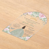 Chic Sage Green Baby Roze Bloemenjurk Quinceañera Acryl Uitnodigingen (Laagn)