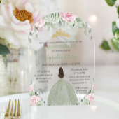 Chic Sage Green Baby Roze Bloemenjurk Quinceañera Acryl Uitnodigingen