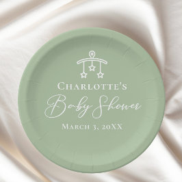 Chic Sage Green Baby shower gepersonaliseerd Papieren Bordje