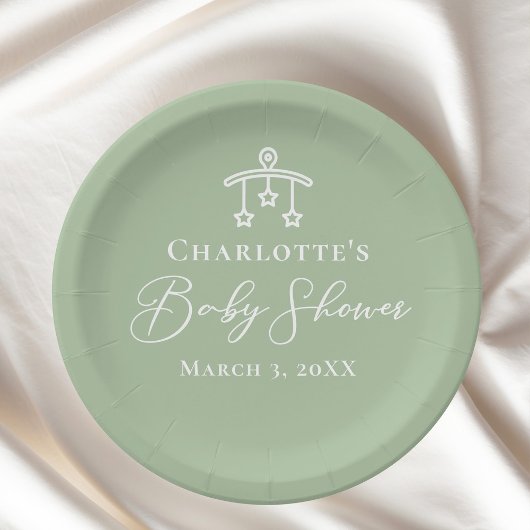 Chic Sage Green Baby shower gepersonaliseerd Papieren Bordje
