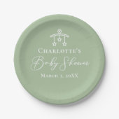 Chic Sage Green Baby shower gepersonaliseerd Papieren Bordje (Voorkant)