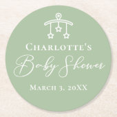 Chic Sage Green Baby shower gepersonaliseerd Ronde Kartonnen Onderzetter (Voorkant)