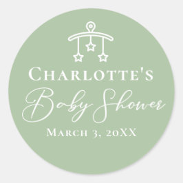 Chic Sage Green Baby shower gepersonaliseerd Ronde Sticker