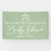 Chic Sage Green Baby shower Gepersonaliseerde Part Spandoek (Horizontaal)