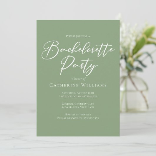 Chic Sage Green Bachelorette Party Kaart (Staand voorkant)