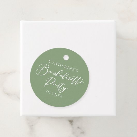 Chic Sage Green Bachelorette Party Personalized Bedankjes Labels (In situ)