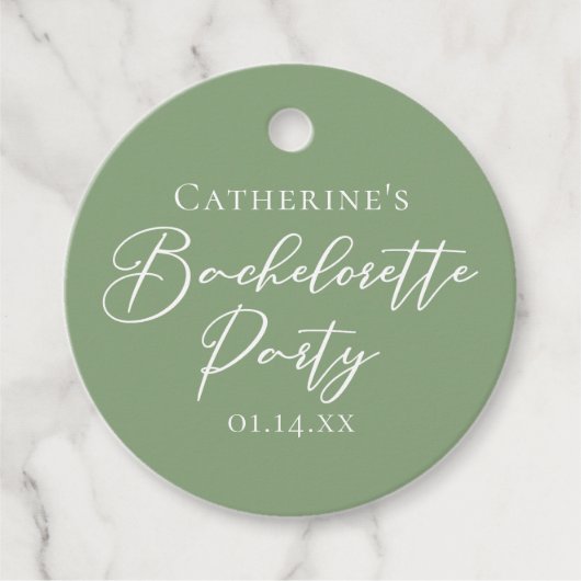 Chic Sage Green Bachelorette Party Personalized Bedankjes Labels (Voorkant)