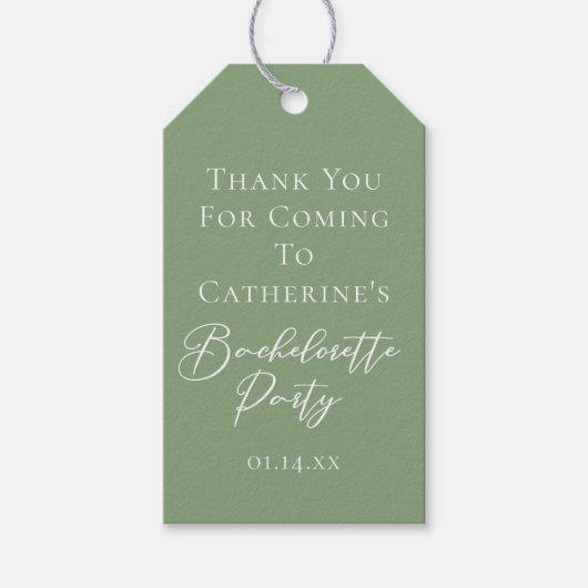 Chic Sage Green Bachelorette Party Personalized Cadeaulabel (Voorkant)